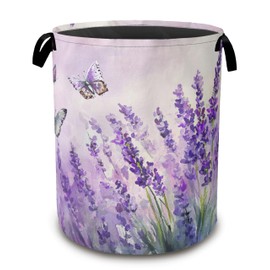 Laundry Hamper,Purple Lavender Laundry Basket,Butterfly Waterproof Oxford Cloth Storage Basket with Handle for Clothes Books Nursery Home Storage Sundries 16"x20"