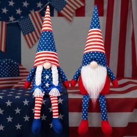 4th of July Decorations - Memorial Day Decorations - 250th Anniversary Patriotic USA Gnomes for Home - Fourth of July for Office - 250 Years America Figurines Merchandise (4th of july gnomes with leg)