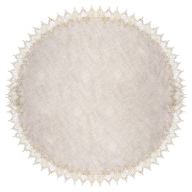 URROMA Round Linen Doilies, 120 cm, Beige Tablecloth with Lace Trim, Round Tablecloth, Coffee Table, Dustproof Pad for Dining Room, Cow