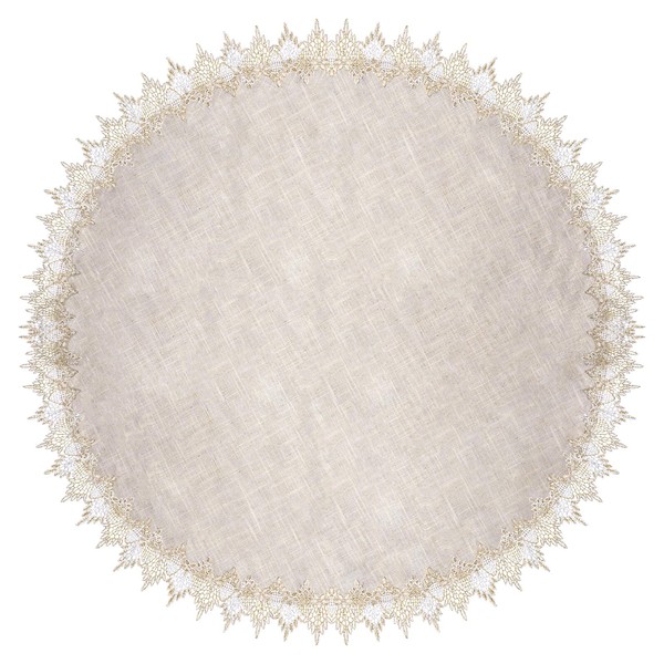 URROMA Round Linen Doilies, 120 cm, Beige Tablecloth with Lace