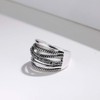 Shefashion Women's Vintage Oxidized Silver Crossover Statement Rings Wide Band