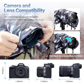 JJC 2024 Upgraded Camera Rain Cover Waterproof Raincoat Sleeve for Canon R8 R10 R7 R6 Mark II R5 R3 R50 R100 Sony A7RV A7IV A7SIII A7C R A7CII A6700 A6600 Mirroless Cameras