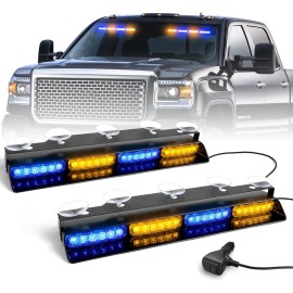 Emergency Dash Strobe Lights 2x16.8 Inch Amber White 48 LED Flashing Warning Hazard Interior Windshield Light BarsLight Color: Blue/amber, Rated Power: 48, Beam Angle: Spot