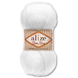 Frida's Wollhaus Alize 100g Baby Best Anti-Pilling Baby Wool Crochet Knitting Viscose 45 Colours (55 | White)