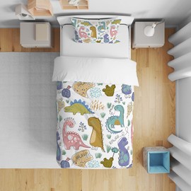 DJDEA Dinosaur Cot Duvet Cover Set 120x150cm, Toddler Bedding Set for Boys Kids Junior/Cot Bed Unique Dinosaur Pattern Print Soft Microfiber Quilt Cover Matching Pillowcase 40x60cm