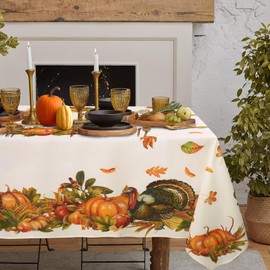 bnhjsdw Thanksgiving Tablecloth Fall Pumpkin Turkey Table Cloth forHarvest Thanksgiving Kitchen Decoration - 60" X 84" Rectangle/Oblong