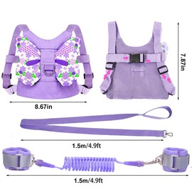 MTOMUYA Anti Lost Toddler Harness - Butterfly Baby Leash and Wrist Link with Lock, Child walking Harness Assistant for Girls, Cute Traction Safety Leash for Kids, Holiday Travel Christmas Gift, Purple