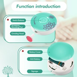 Brencco Electric Nail File for Children with Six Interchangeable Sharpening Heads, Low Noise Baby Nail Grinder