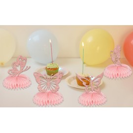 Butterfly Honeycomb Centerpieces, Butterfly Themed Baby Shower Party Decorations, Baby Girl Gender Reveal Party Table Toppers Supplies 8 Pcs Rose Gold (Double Sided Glitter Paper)…