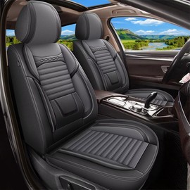 DISUTOGO 2 Front Seat Covers Fit for Toyota Highlander 2008-2023 2024 2025 Leather Car Seat Covers Waterproof Breathable Seat Cushion Protector (2 Fornt Set, Black & Grey)