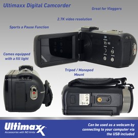 Ultimaxx Deluxe Amateur Digital Camcorder Bundle - Includes: 64GB Extreme Memory Card, Mini Condenser Microphone, 3PC Protective Filter Kit & More (23pc Bundle)