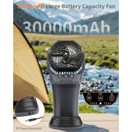 TDLOL 30000mAh Misting Fan Portable Battery Powered with 2L Water Tank-120°Auto Oscillating Floor Fan,4 Wind Speeds & Spray Modes,RGB Light-Portable Mist Cooling Fan for Outdoor Camping Gray-Balck