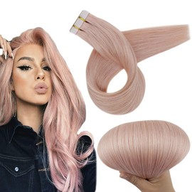 RUNATURE Pink Tape in Hair Extensions Human Hair 14 Inch 20g Real Hair Extensions Tape in Pink Extensions Straight Pink Tape in Extensions Human Hair Tape ins Colored Hair Extensions