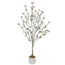 Fairblo Artificial Magnolia Tree, 5FT Fake White Cherry Blossom Plant with Planter, Faux Trees Indoor Outdoor Decor, Realistic Faux Magnolia Tree for Living Room, Bedroom Porch, Office and Hotel Decor