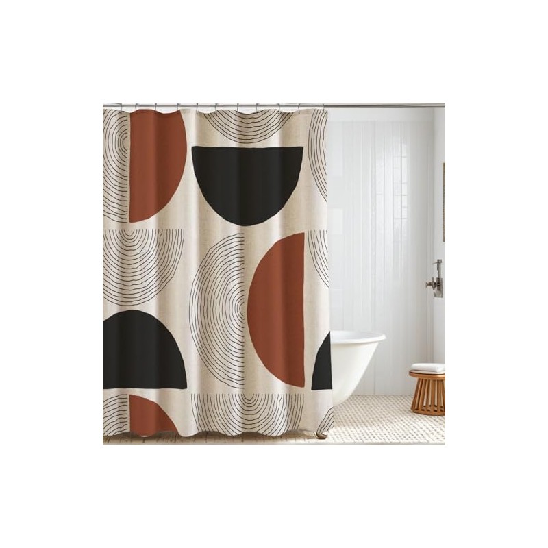Jimuzi Boho Minimalistic Linen Shower Curtain Abstract Geometric Shapes Lines