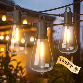 Kawaya Outdoor Lights String LED Patio Lights: 150FT Waterproof Commercial Grade Vintage String Lights for Outside - 72+3 Shatterproof ST38 Edison Bulbs for Porch Bistro Backyard Cafe (75FTx2)
