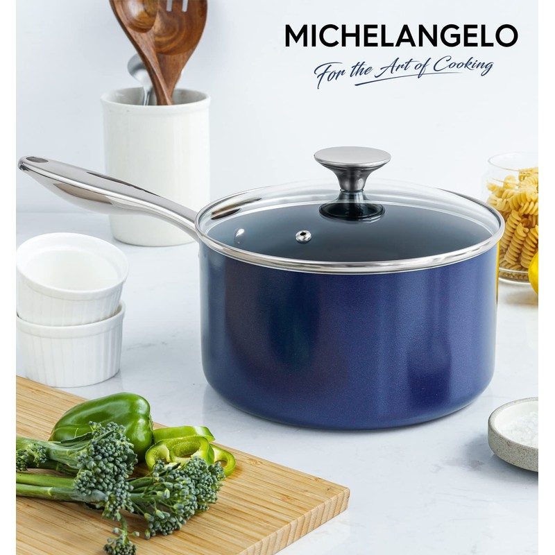 MICHELANGELO Sauce Pan with Lid, Ceramic Saucepan Set, 1.5Qt &