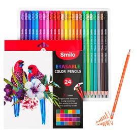 24-Count Erasable Colored Pencils with Erasers - Vibrant & Smooth Colors for Drawing, Coloring Books, School Art Projects - Premium Art Supplies for Kids, Adults & DIY Crafts