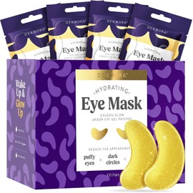 Dermora Máscara de ojos de oro de 24 quilates, 100 pares, tratamientos de ojos hinchados y ojeras, aspecto menos cansado y reduce las arrugas y líneas finas debajo de los ojos, revitaliza y refresca tu piel (100 pares)