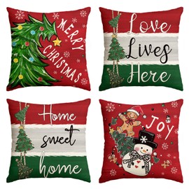 AVOIN colorlife Merry Christmas Tree Snowman Gingerbread Man Throw Pillow Covers, 18 x 18 Inch Red Home Sweet Home Love Lives Here Joy Winter Holiday Cushion Case Decoration for Sofa Couch