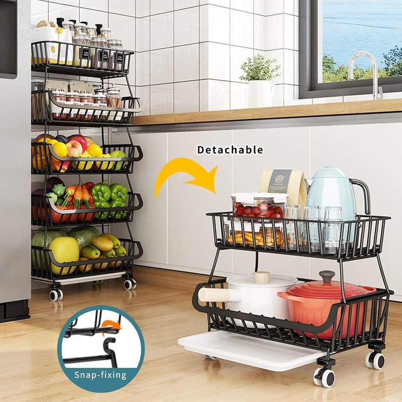 CarolynDesign Kitchen Storage Baskets Black Iron Wire Storage Bins with