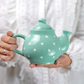 City to Cottage® - Teapot Coffee Pot for 2 Cups | Turquoise and White | Polka Dots | Handmade | Teapot Ceramic Tableware | 750 ml