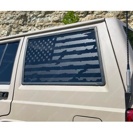 Skull Daddy Graphics PRECUT XJ Window USA Distressed Flag Decals Stickers to fit Jeep Cherokee 1987-2001 (Driver Side, Matte Black)