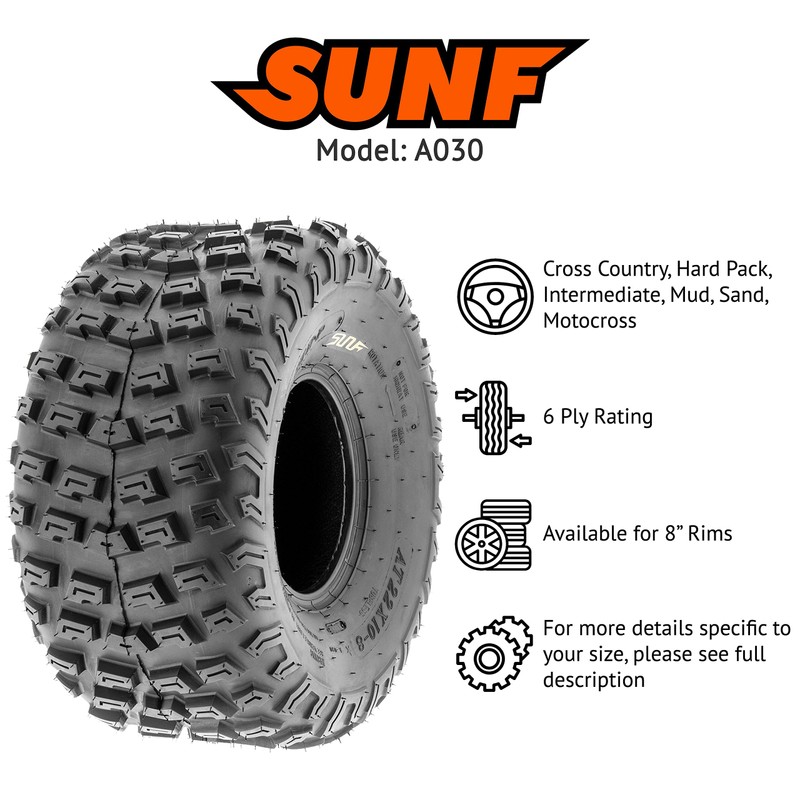SunF 22x10-8 22x10x8 Knobby ATV UTV Tire 6 PR Tubeless