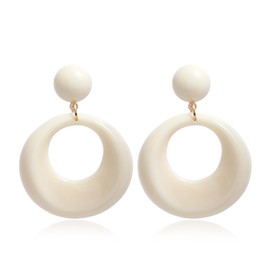 70s Earrings for Women White Acrylic Earrings Hollow Round Acrylic Dangle Earrings Retro Statement Earrings Dangle Simple 70s Geometric Jewelry