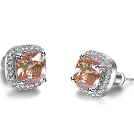 Platinum Rose Gold Plated Cluster Style Simulated Cubic Zircon Fire Opal Stud Earrings (Silver Champagne)