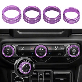 Air Conditioner Headlight Center Consoles Switch Knob Cover Trim for 2018-2025+ Jeep Wrangler JL JLU Gladiator JT 4XE Interior Accessories, Aluminum Alloy 4pcs (PURPLE-4PCS)