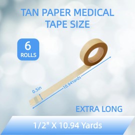 NBLEISHI Hypoallergenic Soft Paper Medical Tape, 1/2inchX10.94Yards (6Rolls), Self Adhesive Tan Surgical Tape, Breathable and Medical Grade, Perfect for Sensitive Skin Wound Care, Individually Pack