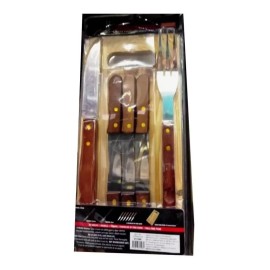 Importacion Set De Cuchillos Parrilleros Asador Con Tenedor Acero Inox