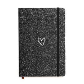 ZTUOK Glitter A5 Notebook, Lined Journal A5 Notepad for Girls Women,Cute Bling Diary with Heart-Shaped College Ruled Hardcover Notebook for Work School, Note Taking, Business -Black