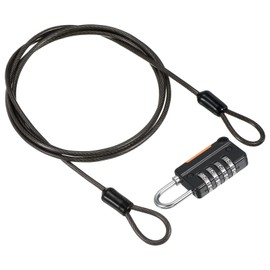 PATIKIL Security Steel Cable with 4 Digit Combination Lock, 3Ft Coated Safety Wire Rope Double Loop Padlock for Outdoor Travel Luggage, Black