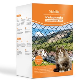 NieKilig Wire Reinforced Cat Net for Balconies, Balcony Net for Cats, Cat Grid Window No Drilling for Balconies, Patios, Windows, Skylights, Doors, Fences (2 x 1.5 m)