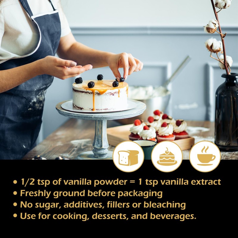 ORGFUN Vanilla Bean Powder 3.53 Oz, Native Ground Madagascar Vanilla