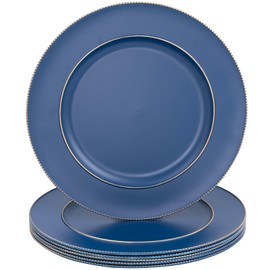 MAONAME Blue Charger Plates, 13" Plastic Round Charger for Dinner Plates, Plate Chargers Set of 6, Beaded Table Chargers for Wedding, Table Setting
