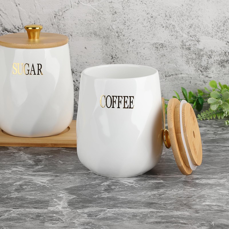 JUXYES Set of 3 Ceramic Canisters Set for Sugar Coffee