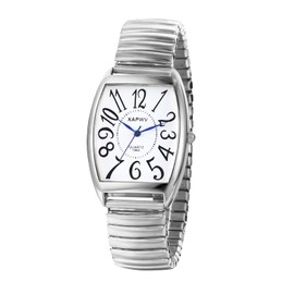 JewelryWe Mens Big Dial Easy Reader Quartz Watch, Gold/Silver Tone Elastic Band Wristwatch