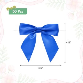 MECCANIXITY 50 Pcs Pre-Tied Bows Satin Ribbon Bows 4.5" Twist Ties Gift Bows for Craft DIY Candy Bags Christmas Wedding Decor Party Treat Bags Bright Blue