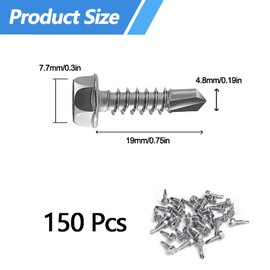 HXJDAM Trapezoidal Sheet Metal Screws Self-Tapping Screws M4.8 x 19 mm 410 Stainless Steel Self Tapping Screws Hexagonal Screws Drilling Screws Stainless Steel Metal Roofing Screws Pack of 150