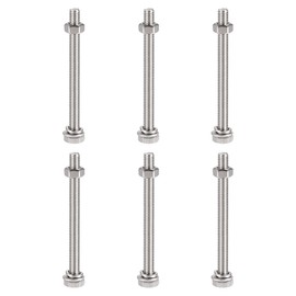 sourcing map M6 x 75mm Hex Head Screws Bolts, Nuts, Flat & Lock Washers Kits, 304 Stainless Steel Fully Thread Hexagon Bolts 6 Sets