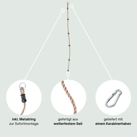 h2i Climbing rope for children, climbing rope with 4 knots, knot rope for play tower, tree house and climbing tower, rope including locking ring and carabiner, outdoor climbing toy, length 2 m