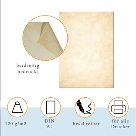 Presentou 50 x Writing Paper Printed on Both Sides 120 g Paper | Writing Paper Certificate Paper Menu Love Letter (Vintage Bright, 50 Sheets)