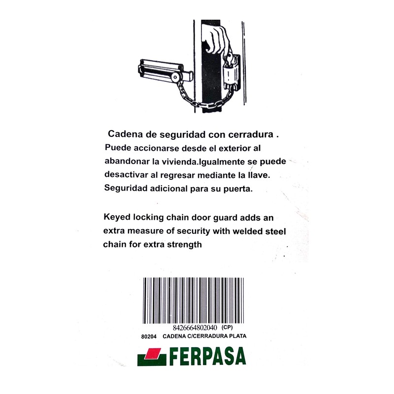 Ferpasa Chrome Door Security Chain with Key Chrome Key Unlock