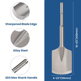 SDS Max Clay Spade, TOOVEM 4.3 x 16.5 Inch SDS Max Chisel Shovel Bit Removal Tool, Clay Spade Alloy Steel Tile Concrete Brick Sand Stone for SDS Max Rotary Jack Hammer Bits Drill