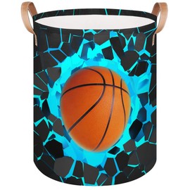 Tiaortas Basketball Collapsible Baby Laundry Basket for Dirty Clothes, Nursery Laundry Hamper with Leather Handle Lightweight