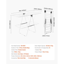 Clothes Drying Rack 2-Tier Foldable Metal Height Adjustable Laundry Dryer Rack with 31 Dry Rods and Sock ClipsNumber of Drying Layers: 2 Drying Layers, product shape: A-Type