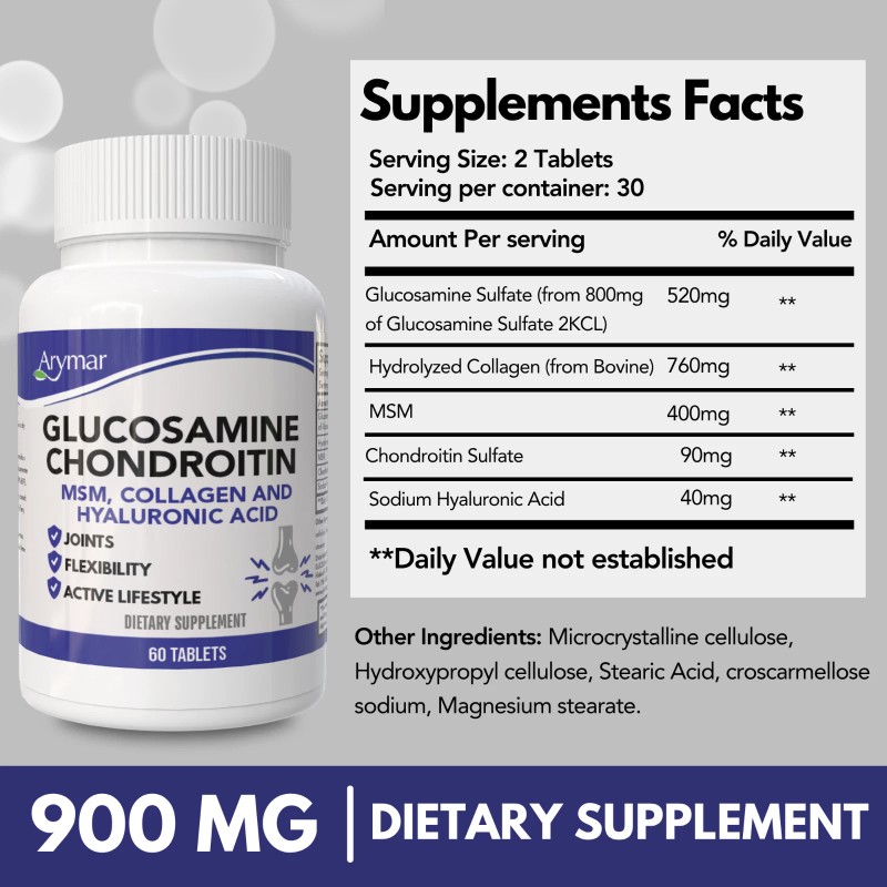 MSM Arymar Glucosamine, Chondroitin, MSM, Collagen & Hyaluronic Acid 60